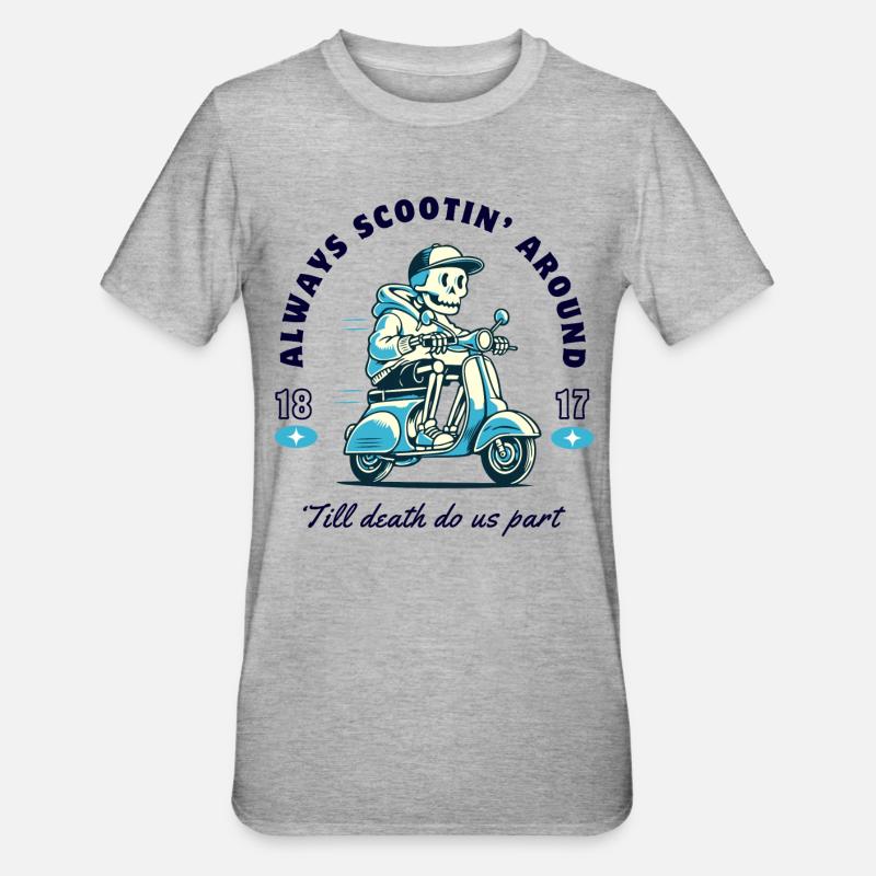 Skeleton sur la conception du scooter - T-shirt polycoton Unisexe - gris chiné
