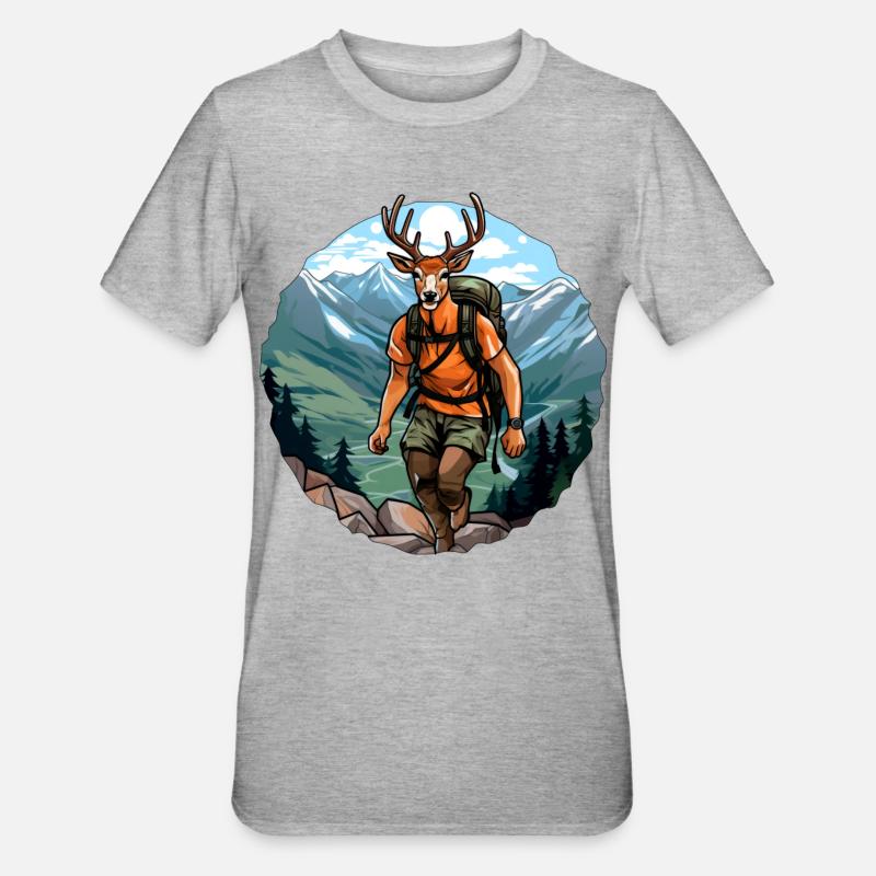 Hirsche Wandern / Bergsteiger Hirsch - Unisex Polycotton T-Shirt - Grau meliert