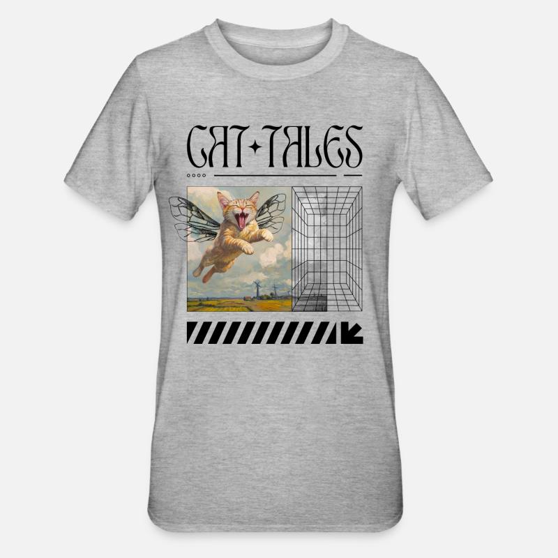 Surreal Flying Cat – Magic Cat Motif - Unisex Polycotton T-Shirt - heather grey