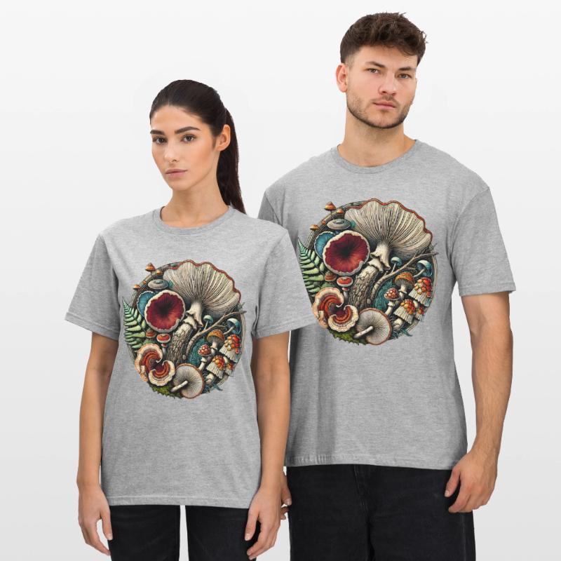 Conception complexe de champignons et d’éléments forestiers T-shirt polycoton Unisexe