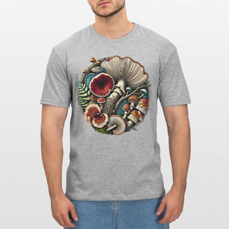 Conception complexe de champignons et d’éléments forestiers T-shirt polycoton Unisexe