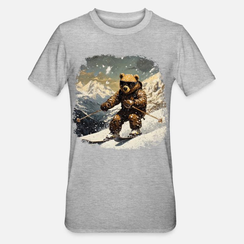 Bären Ski - Unisex Polycotton T-Shirt - Grau meliert