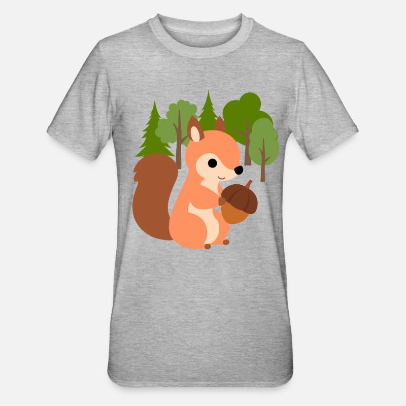 Eichhörnchen mit Nuss - Unisex Polycotton T-Shirt - Grau meliert