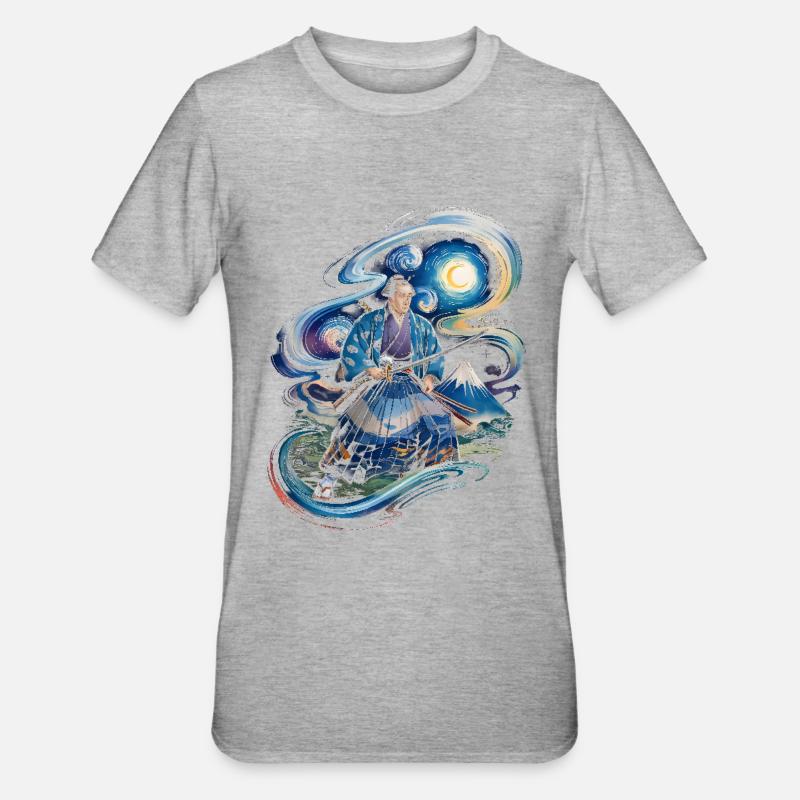 Samurai Ronin Mount Fuji japanisch - Unisex Polycotton T-Shirt - Grau meliert