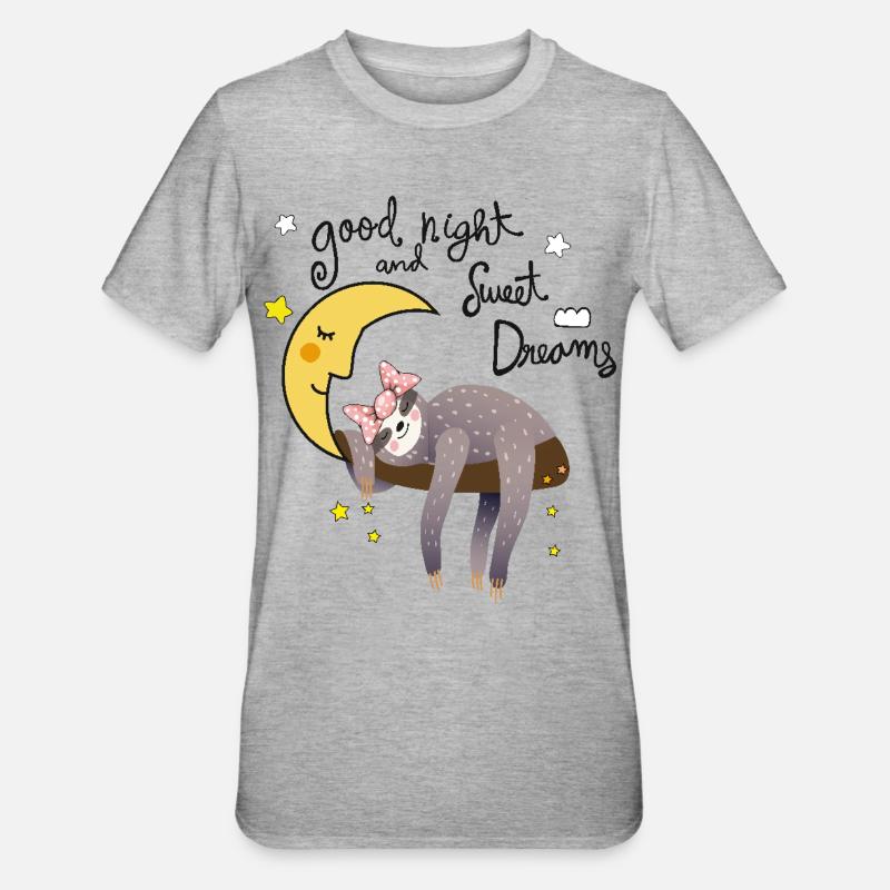 Faultier mit Mond - Unisex Polycotton T-Shirt - Grau meliert