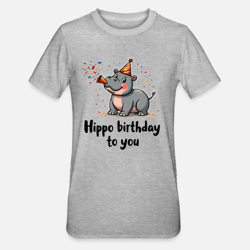 Anniversaire hippopotame à vous - T-shirt polycoton Unisexe - gris chiné