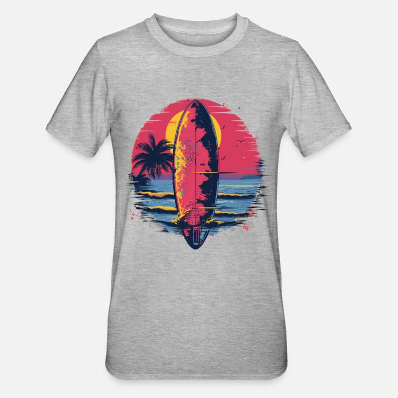 Planche de surf Synthwave - T-shirt polycoton Unisexe - gris chiné