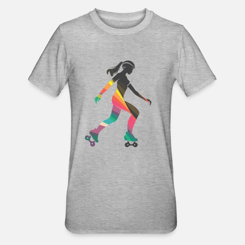 Rollschuhfahrendes Mädchen - Unisex Polycotton T-Shirt - Grau meliert