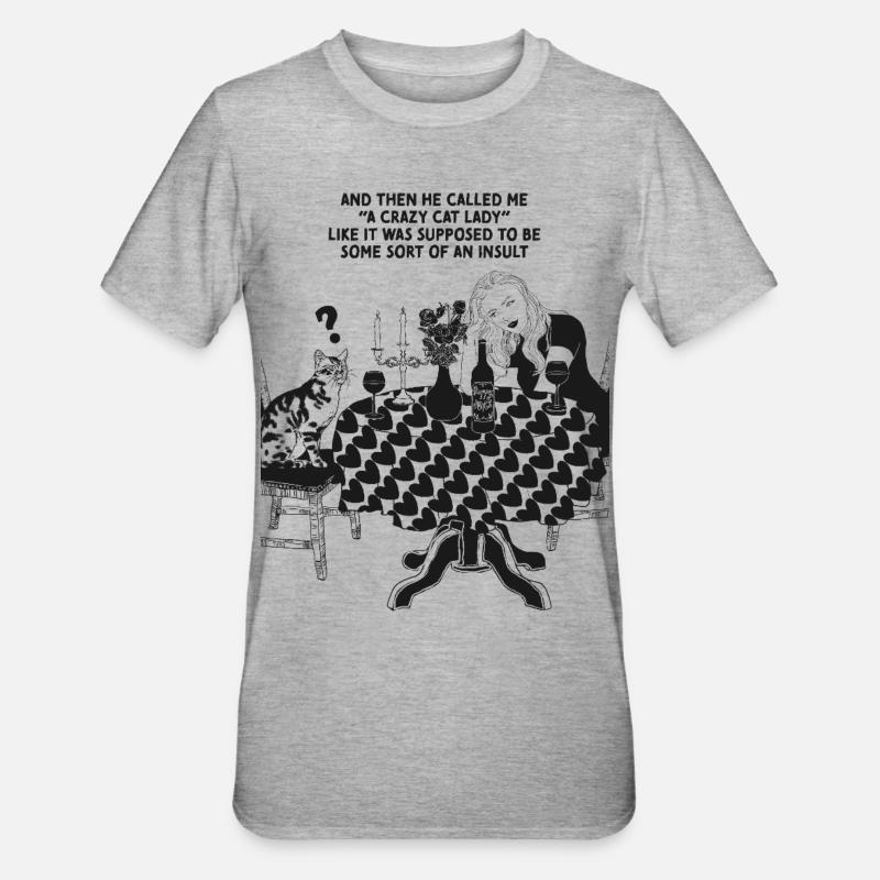 DAME CHAT FOLLE - T-shirt polycoton Unisexe - gris chiné