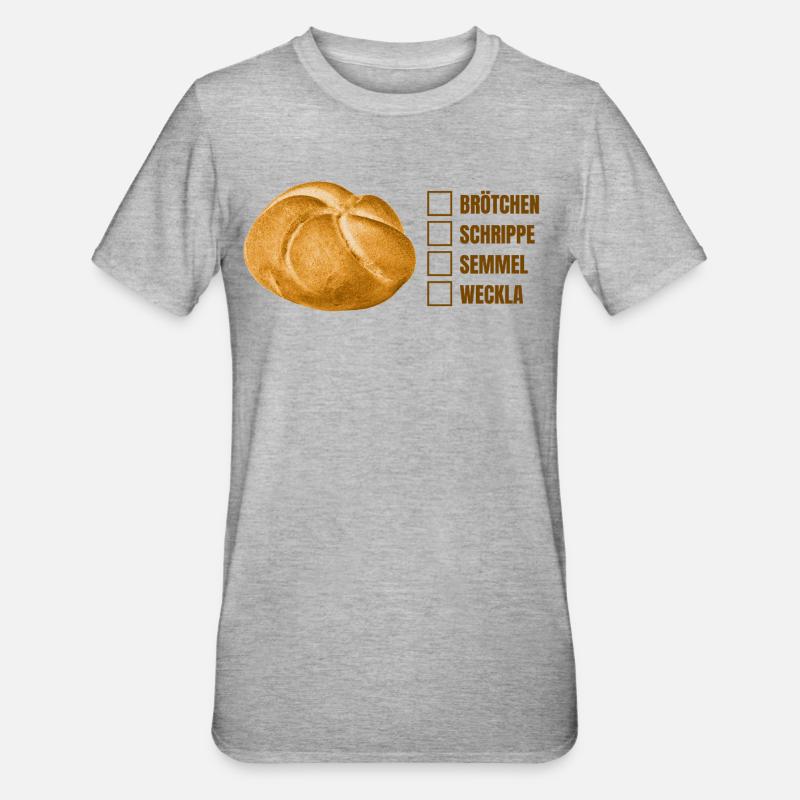 Brötchen oder Semmel? – Lustiges Dialekt-Design - Unisex Polycotton T-Shirt - Grau meliert