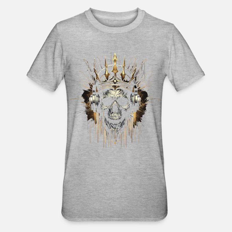 Crâne de jeu avec couronne - T-shirt polycoton Unisexe - gris chiné