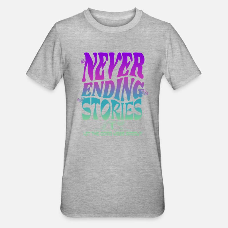 Psychedelisches Pilz-Design – Never Ending Stories - Unisex Polycotton T-Shirt - Grau meliert
