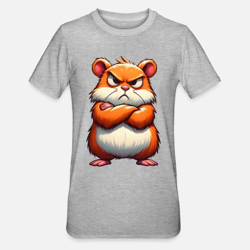 hamster grognon mécontent - T-shirt polycoton Unisexe - gris chiné