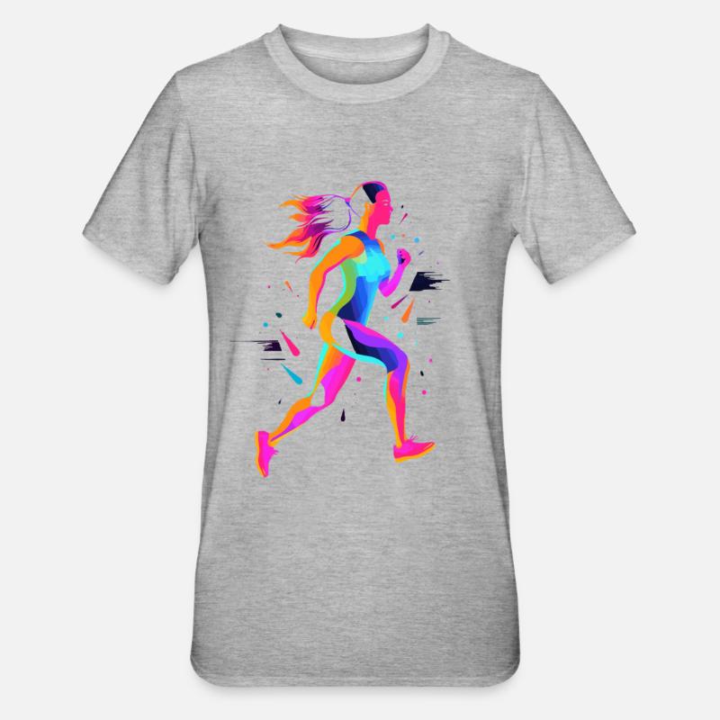 Läufermädchen Retrowave - Unisex Polycotton T-Shirt - Grau meliert
