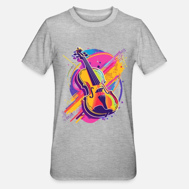 Dessin animé de violon - T-shirt polycoton Unisexe - gris chiné