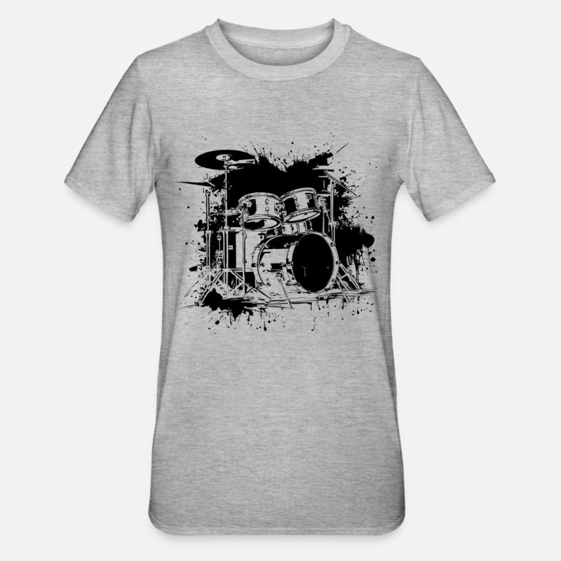 Drum Kit Drawing - Unisex Polycotton T-Shirt - heather grey