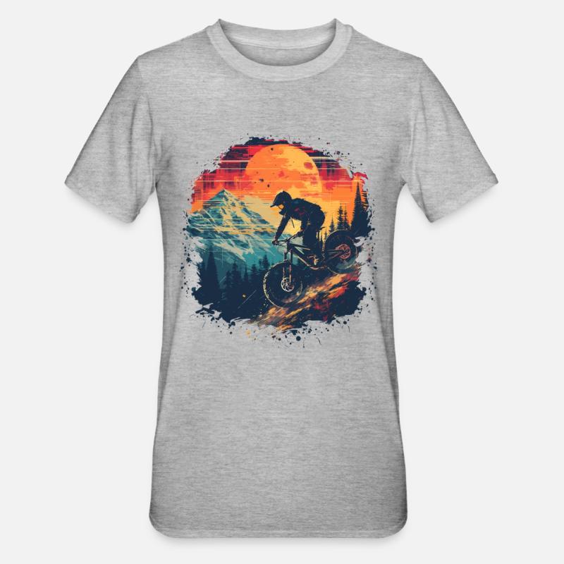 Mountain Biking Synthwave - Unisex Polycotton T-Shirt - heather grey