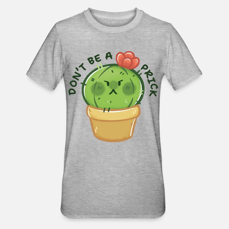 Grumpy Kaktus mit Botschaft - Unisex Polycotton T-Shirt - Grau meliert