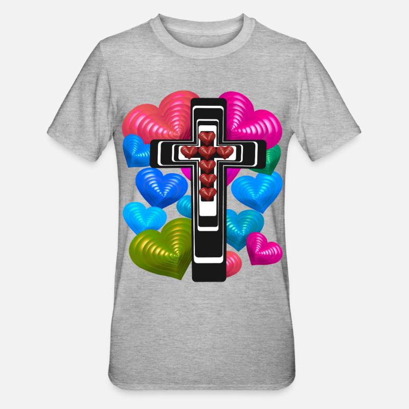 Cross Crosses Jesus Heart Hearts - Unisex Polycotton T-Shirt - heather grey