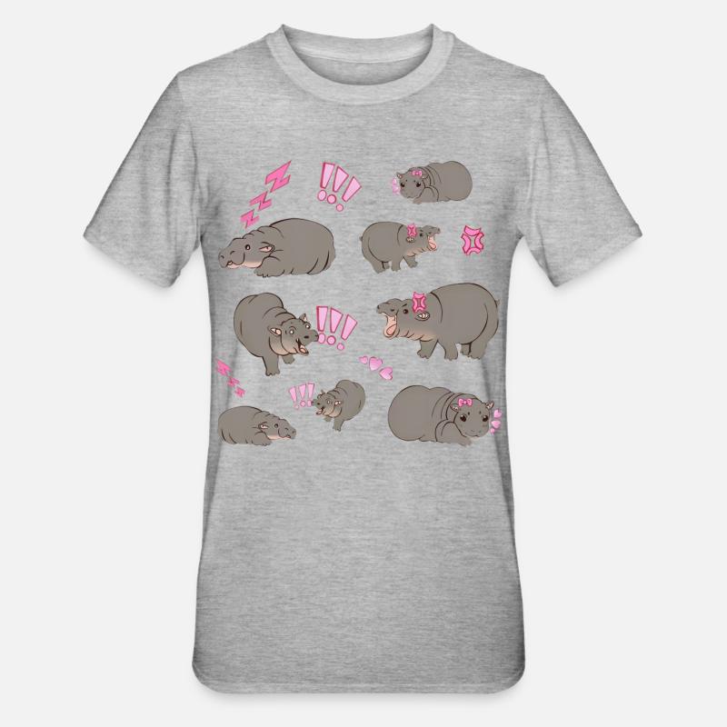 Mignon petit hippopotame nain / bébé hippopotame - T-shirt polycoton Unisexe - gris chiné