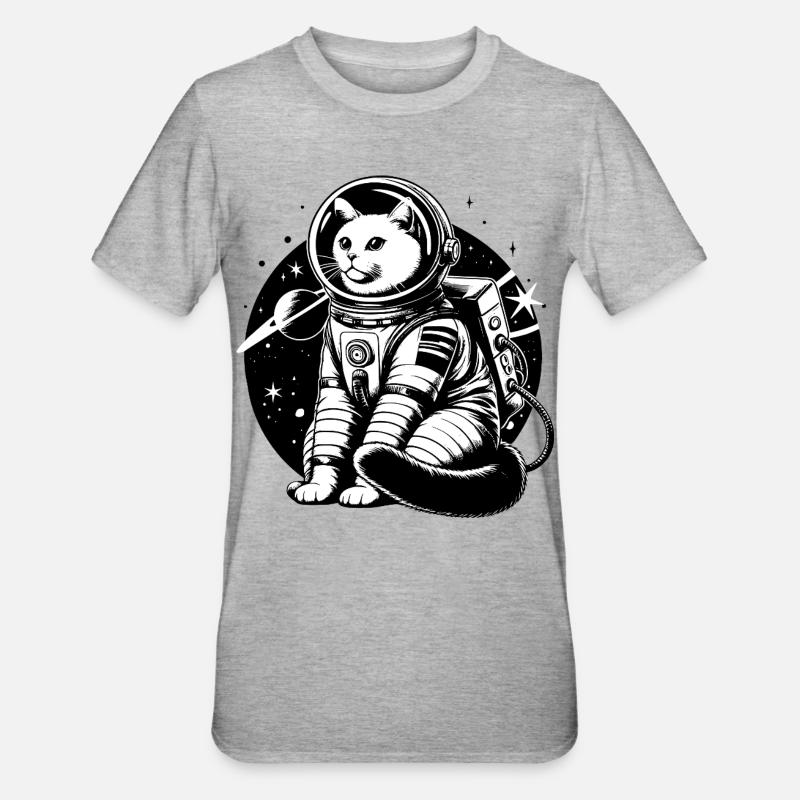 Chat astronaute - T-shirt polycoton Unisexe - gris chiné