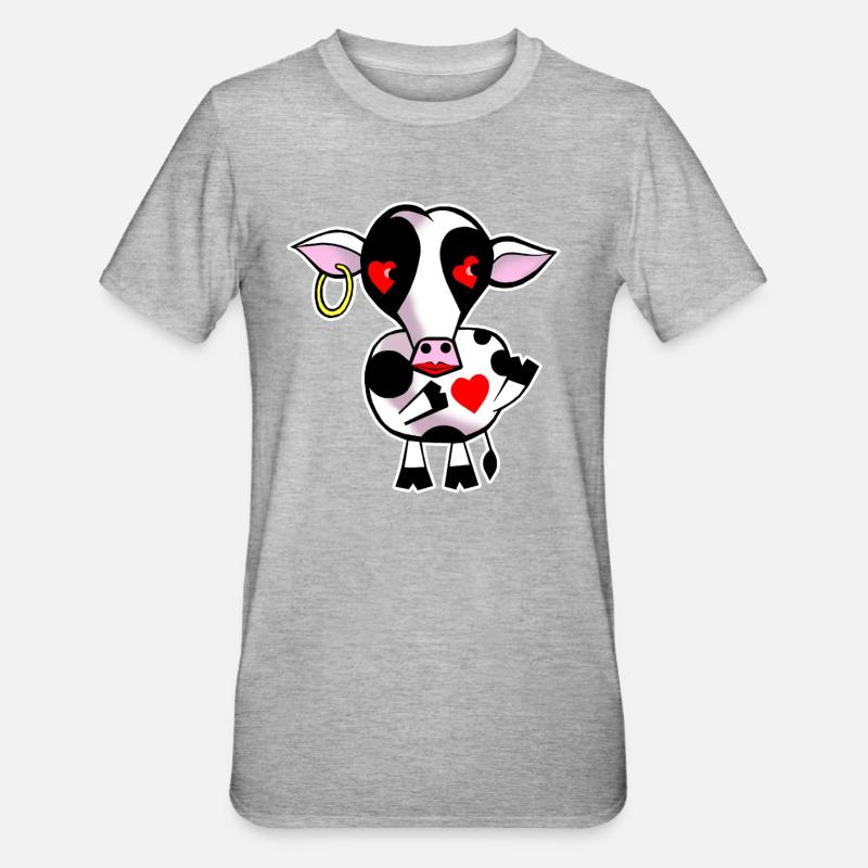 Vache avec cœur - T-shirt polycoton Unisexe - gris chiné