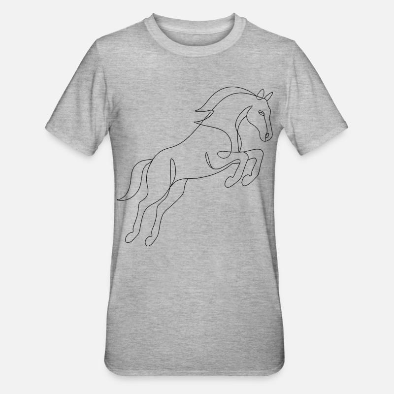 One Line Drawing - Pferd - Unisex Polycotton T-Shirt - Grau meliert
