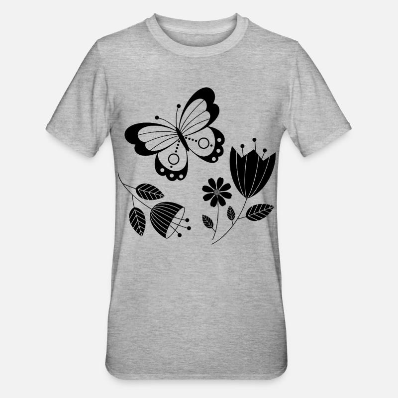 Papillon avec des fleurs - T-shirt polycoton Unisexe - gris chiné