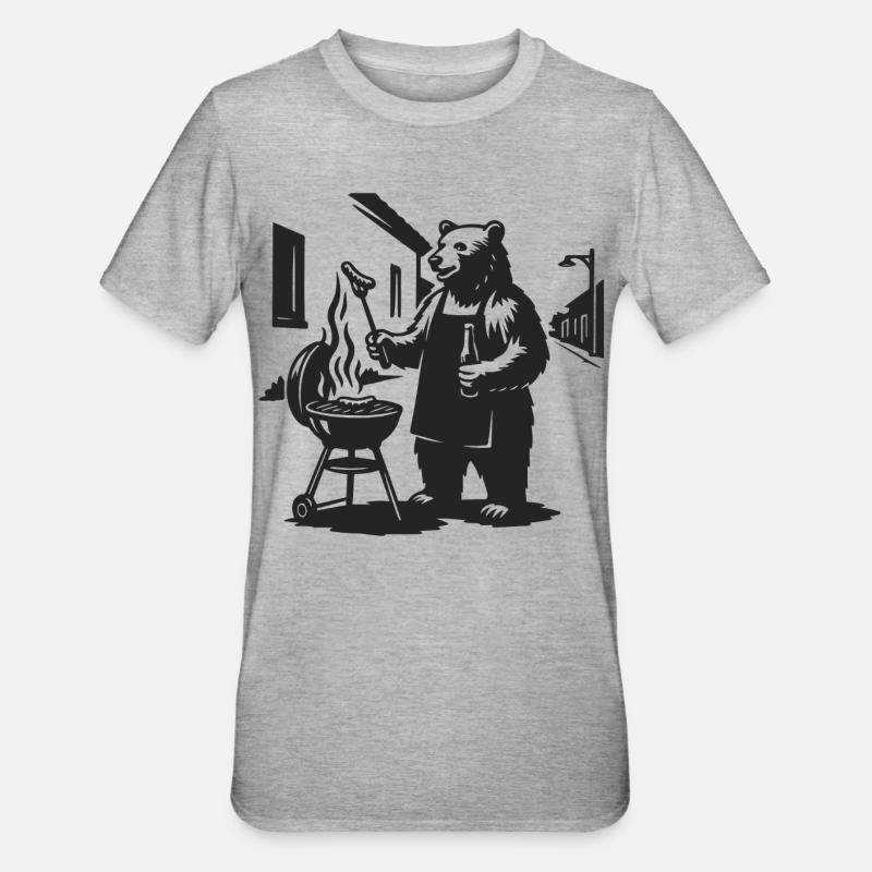 Grill Master Bear - T-shirt polycoton Unisexe - gris chiné