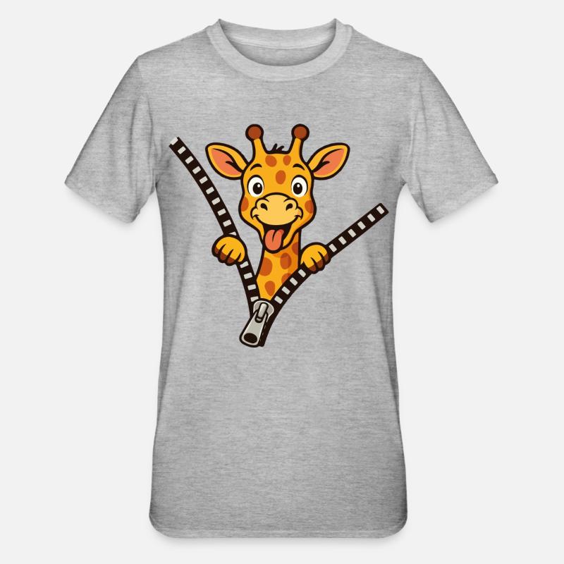 Freche Giraffe - Unisex Polycotton T-Shirt - Grau meliert