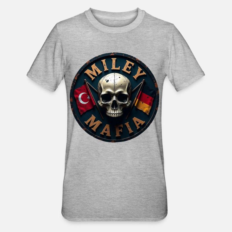 Crâne militaire avec drapeaux - T-shirt polycoton Unisexe - gris chiné