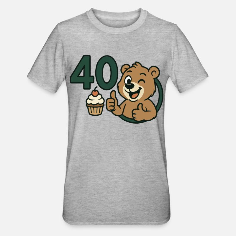 Bärenstark mit 40 - Unisex Polycotton T-Shirt - Grau meliert