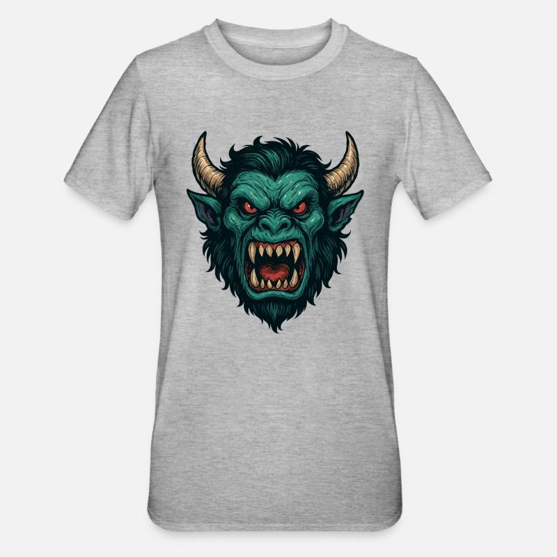 Dämonisches Wyrmgesicht - Unisex Polycotton T-Shirt - Grau meliert