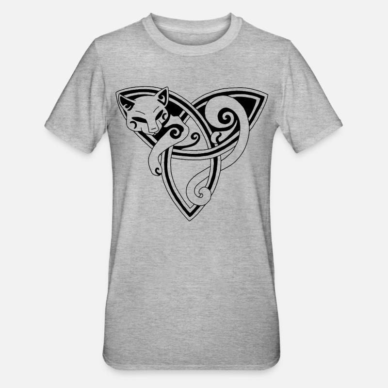 Le chat celte se repose (noir) - T-shirt polycoton Unisexe - gris chiné