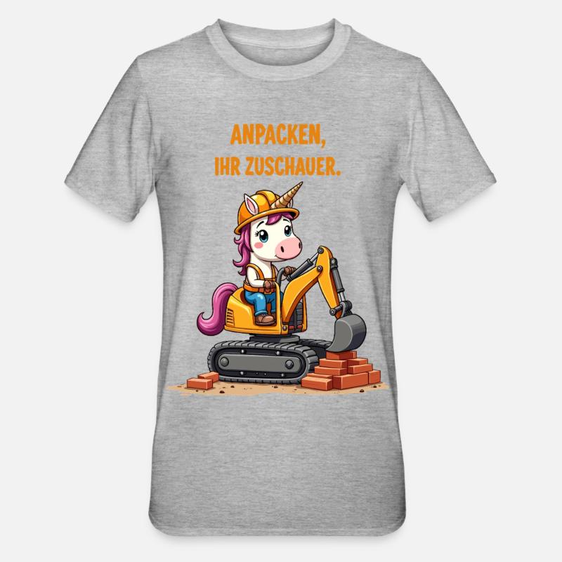 Einhorn Baggermeister - Unisex Polycotton T-Shirt - Grau meliert