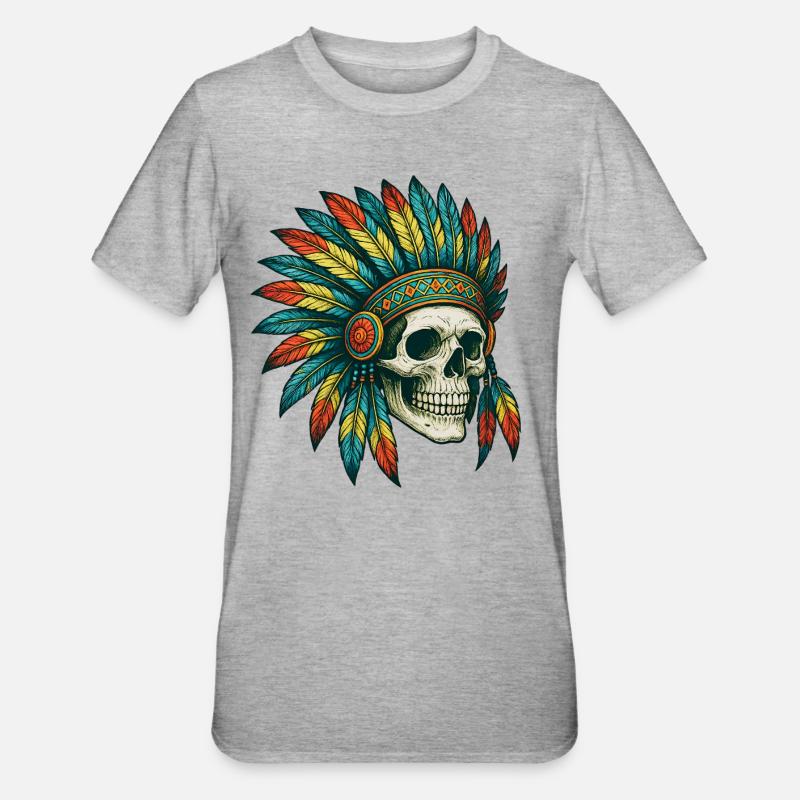 Illustration de crâne tribal indigène - T-shirt polycoton Unisexe - gris chiné