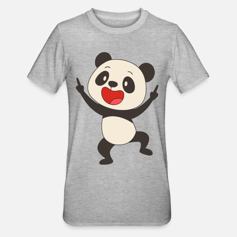 Danse du panda heureux - T-shirt polycoton Unisexe - gris chiné
