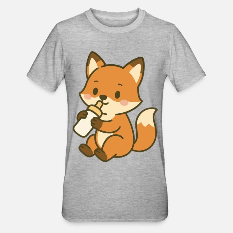 Bébé renard assoiffé - T-shirt polycoton Unisexe - gris chiné