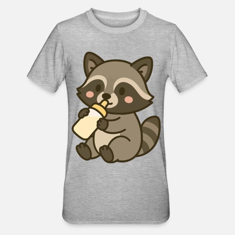 Flaschenzeit mit Waschbärchen - Unisex Polycotton T-Shirt - Grau meliert