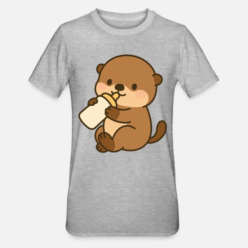 Seeotter-Schlürfspaß - Unisex Polycotton T-Shirt - Grau meliert