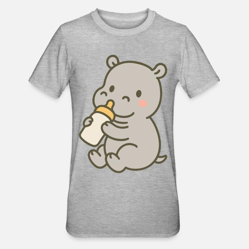 Flusspferdchen mit Fläschchen - Unisex Polycotton T-Shirt - Grau meliert