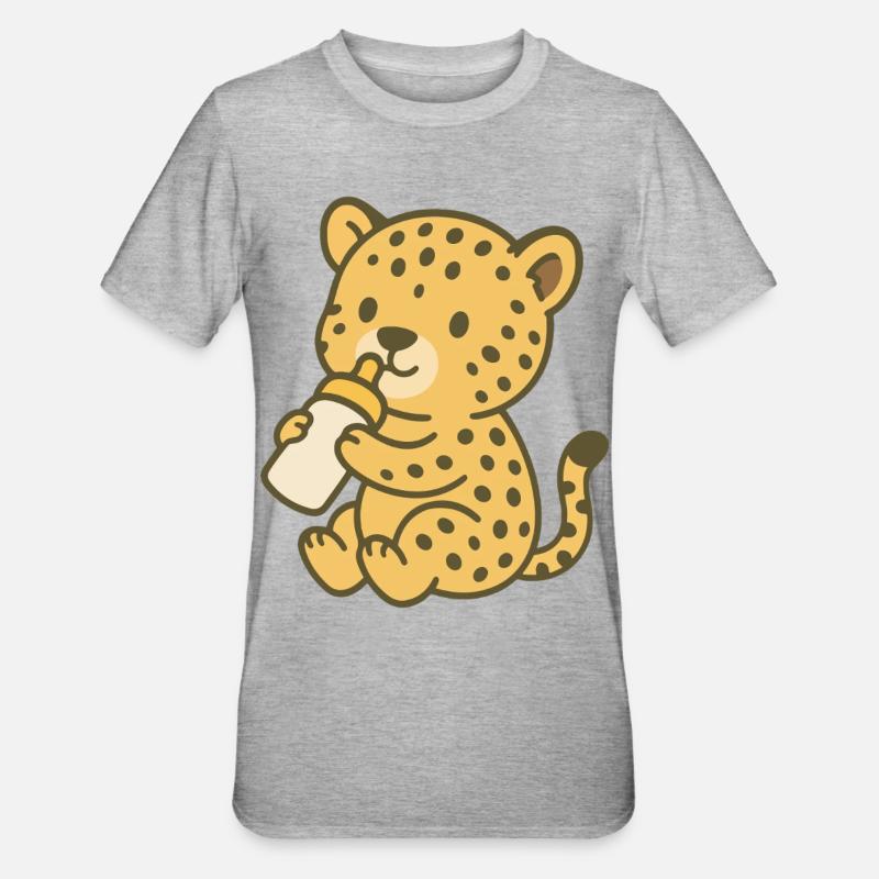 Bébé guépard avec biberon - T-shirt polycoton Unisexe - gris chiné