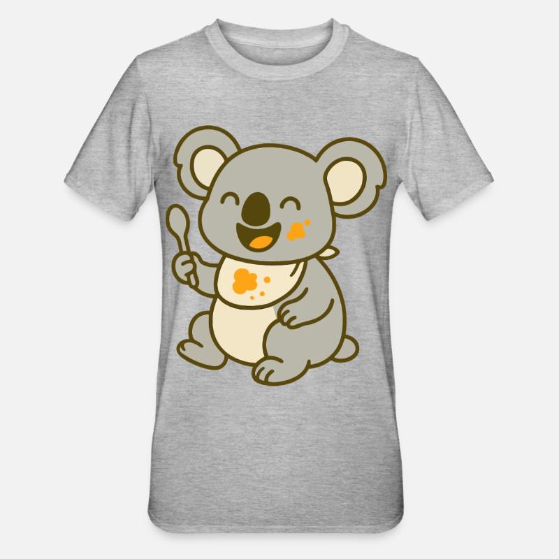 Mignon bébé koala mangeant - T-shirt polycoton Unisexe - gris chiné