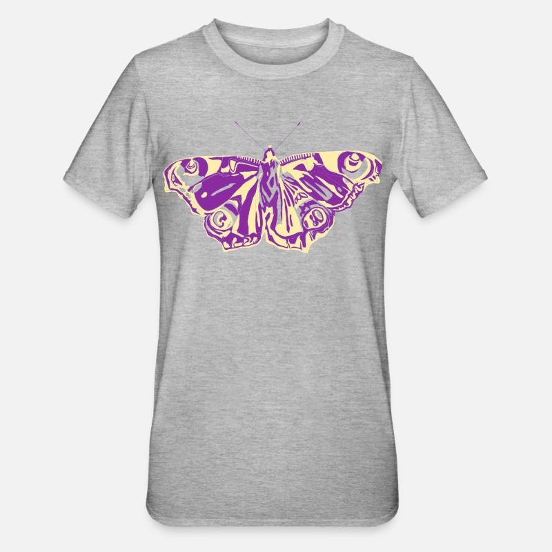 Papillon jaune violet - T-shirt polycoton Unisexe - gris chiné