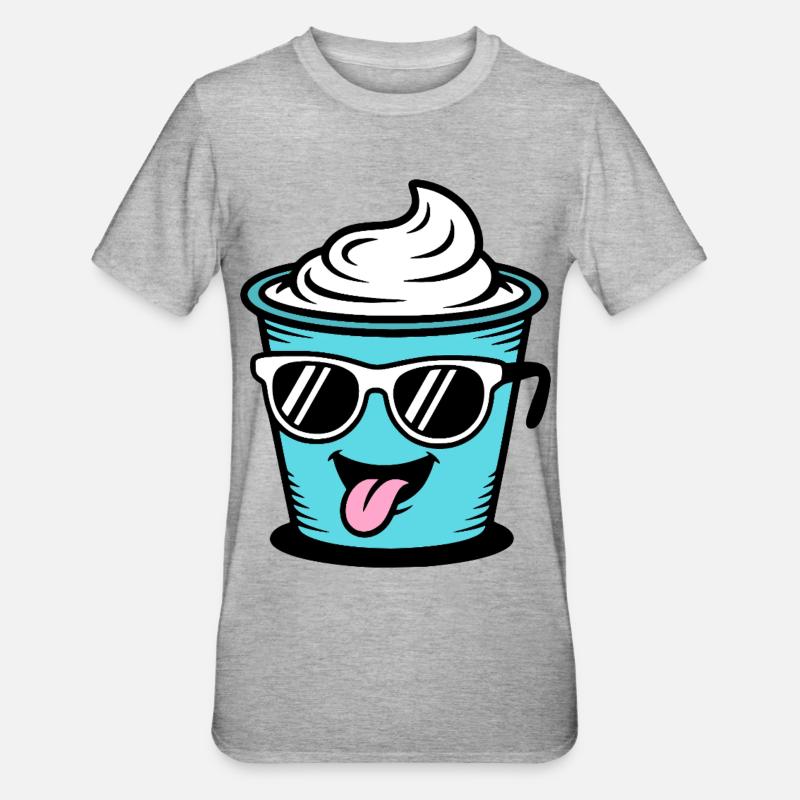 Becher Crème Frech Joghurt Rahm Sahne Eis Pudding - Unisex Polycotton T-Shirt - Grau meliert