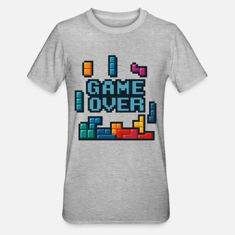 Pixel art Game Over Design - T-shirt polycoton Unisexe - gris chiné