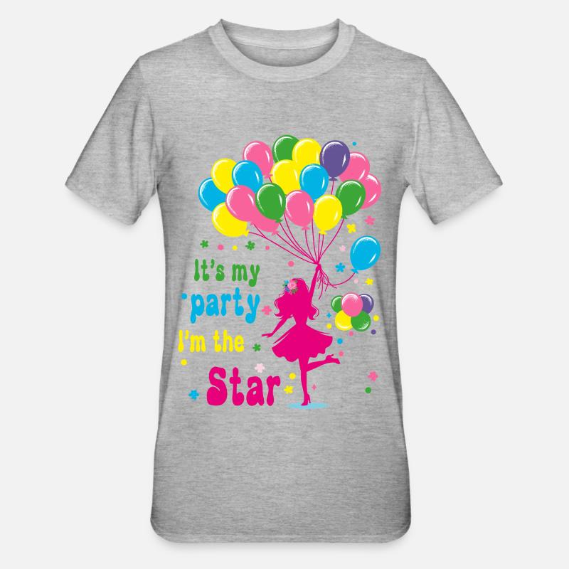 Feierliches Mädchen mit Luftballons Design - Unisex Polycotton T-Shirt - Grau meliert