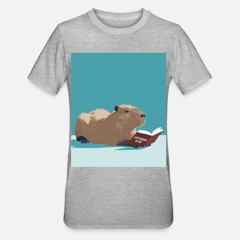Lecture de capybara – Funny Booktok Design - T-shirt polycoton Unisexe - gris chiné