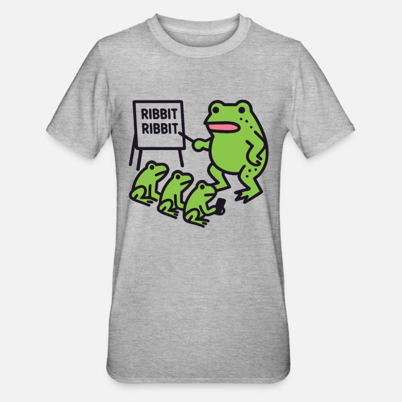 Frog Teaching with Ribbit Phrase - Unisex Polycotton T-Shirt - heather grey