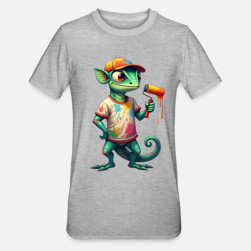 Chameleon as a painter - Unisex Polycotton T-Shirt - heather grey